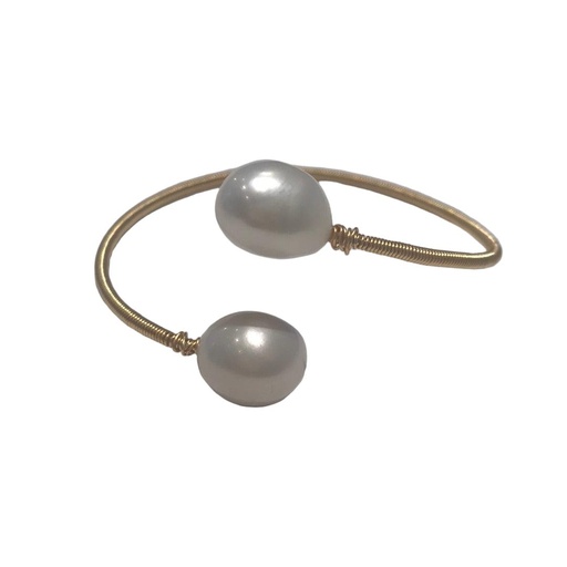 [P0421S] 14K Gold Wire Baroque Freshwater Pearl Bangle